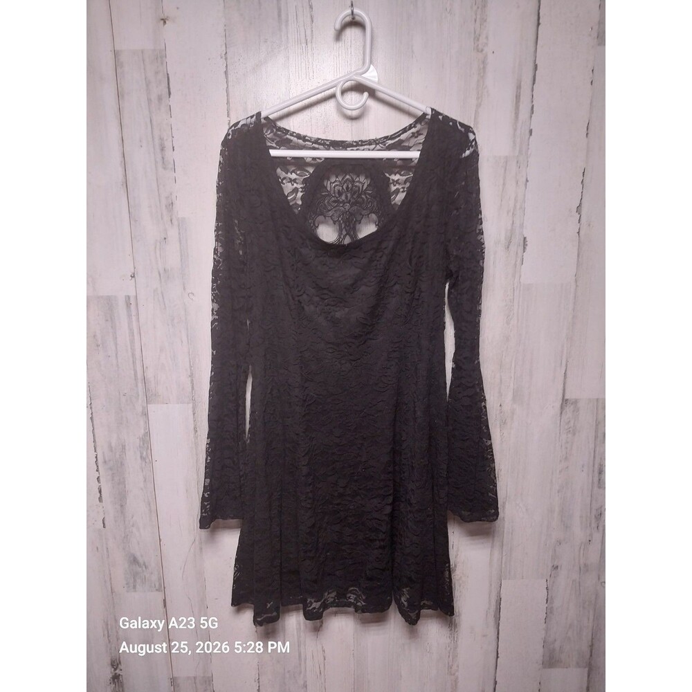 Hot Topic Women's Large Black Lace Bell Sleeve Skater Dress Goth Witchy
